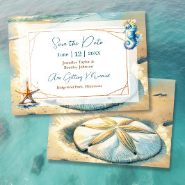 Invitación Pastel Ocean Sand Doll Wedding Save the Date