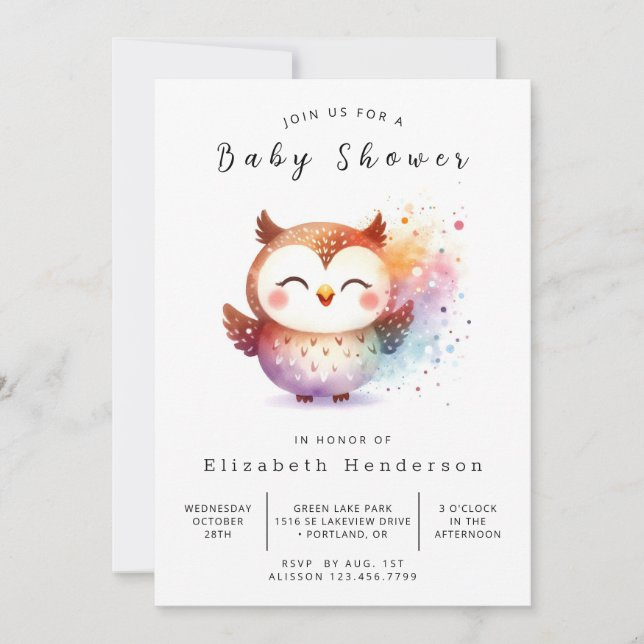 Invitación Pastel Online Owl Baby Shower (Anverso)
