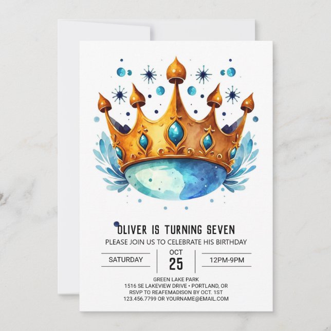 Invitación Pastel Online Prince Crown Birday (Anverso)