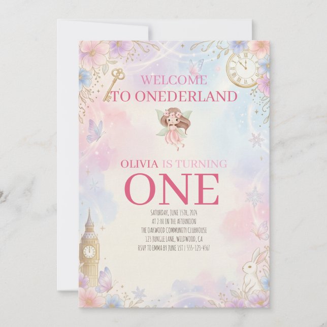 Invitación Pastel Países Bajos Cuento de Hadas Cumpleaños Pri (Anverso)