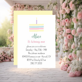 Invitación Pastel pastel amarillo colorido Primer fiesta de c