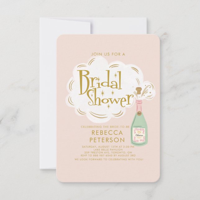 Invitación Pastel Peach Golden Champagne Ducha de novias (Anverso)
