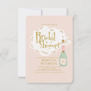 Invitación Pastel Peach Golden Champagne Ducha de novias