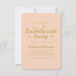 Invitación Pastel Peach Golden Typography Bachelorette