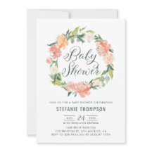 Pastel Peach Peonies Floral Wreath Baby Shower