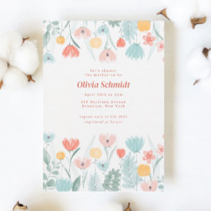 Invitación Pastel Peach Watercolor Wildflower Baby Shower