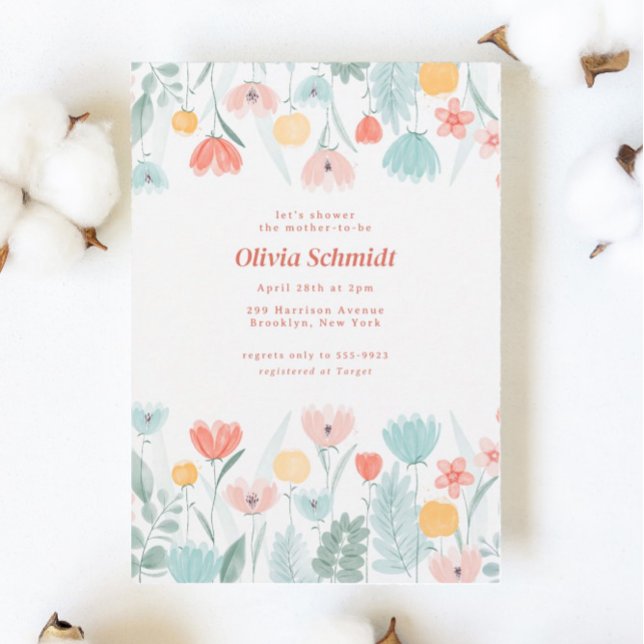 Invitación Pastel Peach Watercolor Wildflower Baby Shower (Subido por el creador)