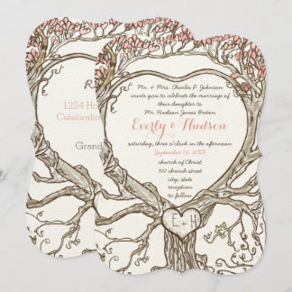 Invitación Pastel Peachy Coral Rubor Pink Boho Heart Shaped