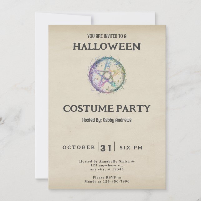 Invitación Pastel Pentagram Vintage Halloween (Anverso)