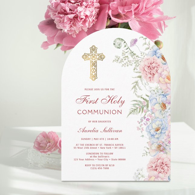 Invitación Pastel Peonías Arco Primera Comunión (Subido por el creador)
