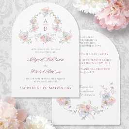 Invitación Pastel Peonies Frame Boda católico