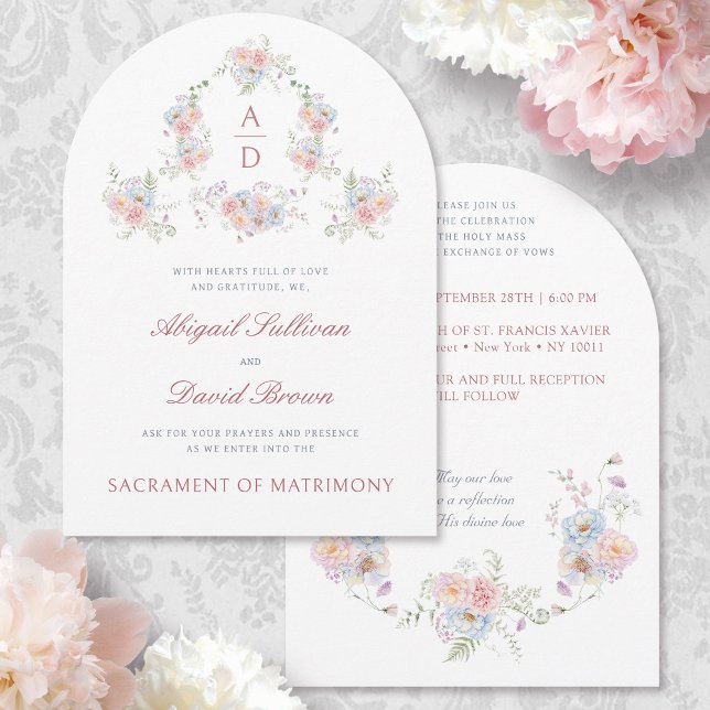 Invitación Pastel Peonies Frame Boda católico (Subido por el creador)