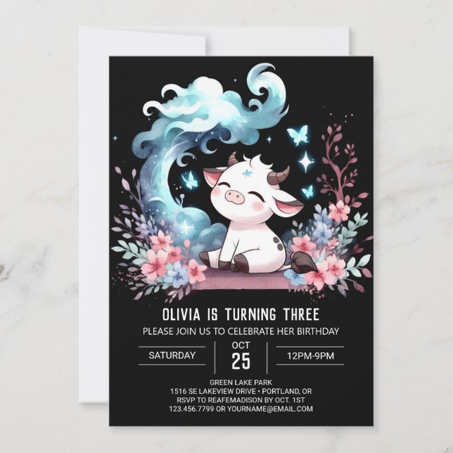 Invitación Pastel Personalizado Cow Cumpleaños (Anverso)