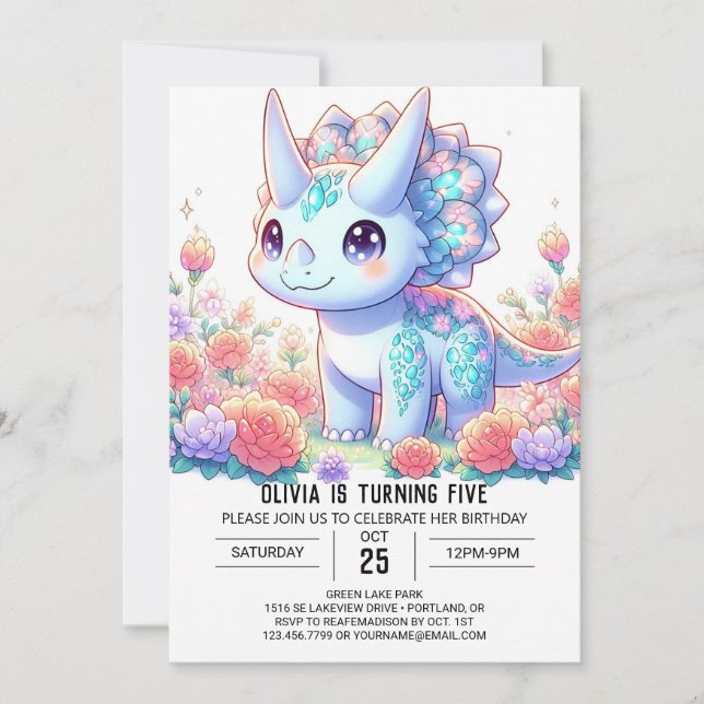 Invitación Pastel Personalizado Dinosaurio Cumpleaños Digital (Anverso)
