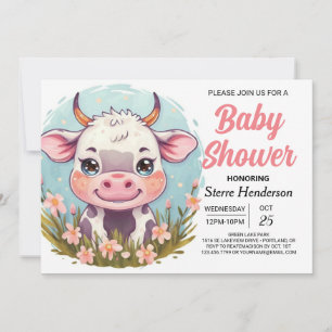 Invitación Pastel Personalizado Farmyard Cow Baby Shower