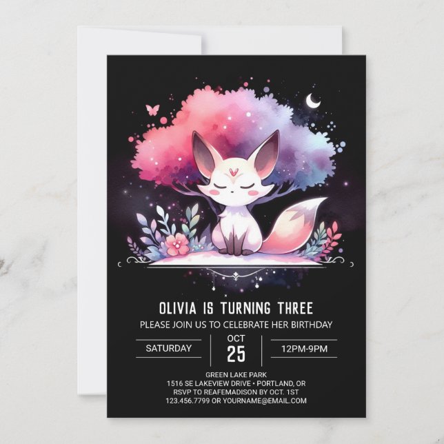 Invitación Pastel Personalizado Fox Birthday digital (Anverso)