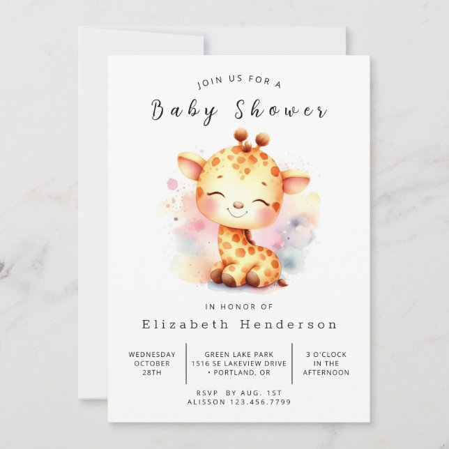 Invitación Pastel Personalizado Giraffe Baby Shower (Anverso)