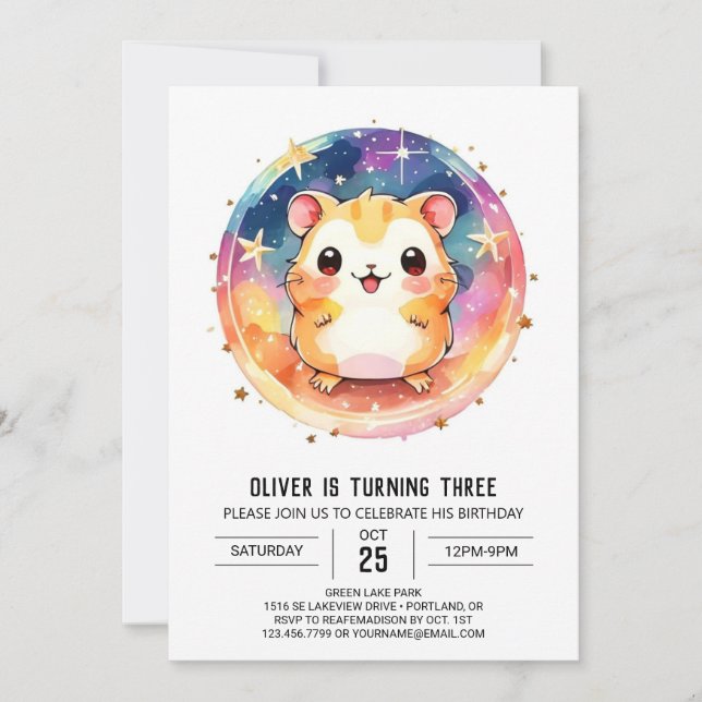 Invitación Pastel Personalizado Hamster Cumpleaños (Anverso)