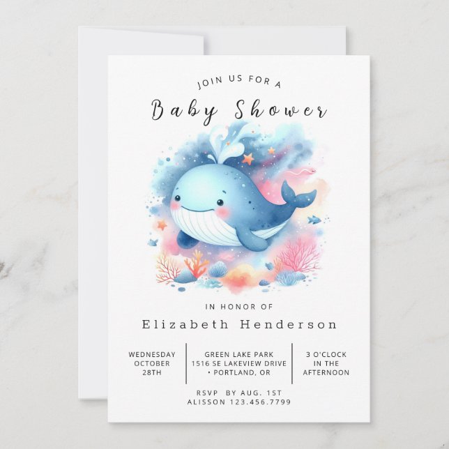 Invitación Pastel Personalizado Whale Baby Shower (Anverso)