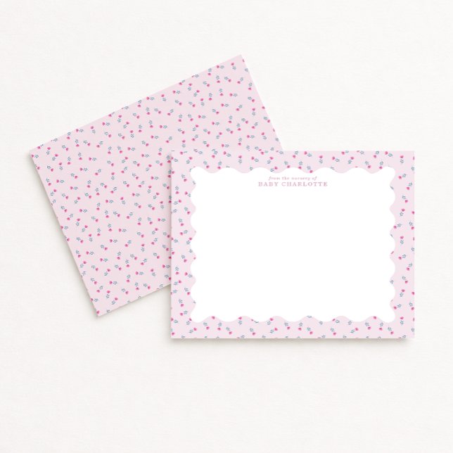 Invitación Pastel Pink Baby Floral Wavy Border Note Card (Subido por el creador)