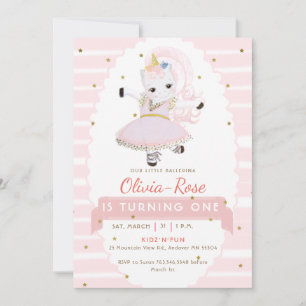 Invitación Pastel Pink Ballerina Unicorn Chica de Oro Cumplea
