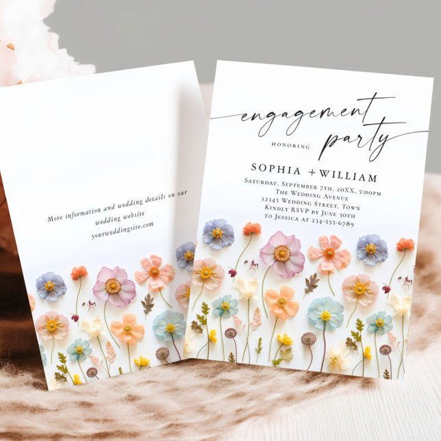 Invitación Pastel Pink Boho Wildflowers Engagement Party (Subido por el creador)