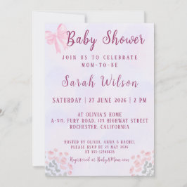 Invitación Pastel Pink Bow Floral Baby Shower