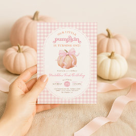 Invitación Pastel Pink Bow Pumpkin Fall Primer Fiesta de cump