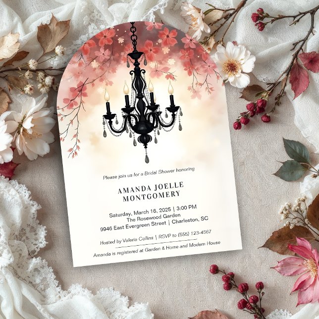 Invitación Pastel Pink Chic Floral Chandelier Bridal Shower (Pastel Pink Chic Elegant Floral Vintage Chandelier Bridal Shower Wedding Invitations Cards. )