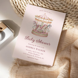 Invitación Pastel Pink Cute Carousel Girl Baby Shower