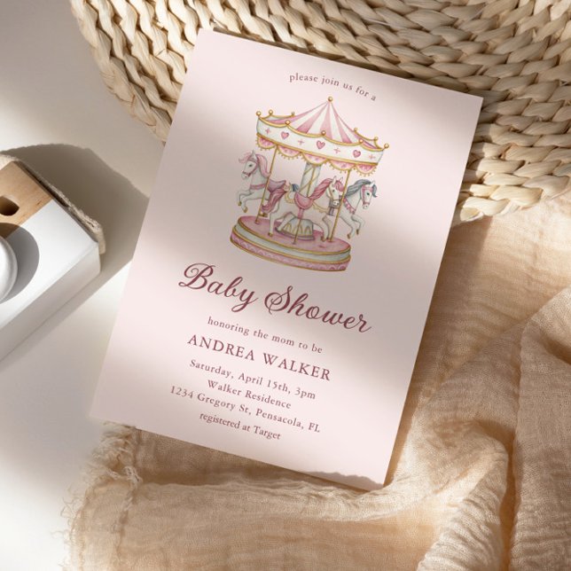 Invitación Pastel Pink Cute Carousel Girl Baby Shower (Subido por el creador)