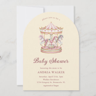 Invitación Pastel Pink Cute Carousel Girl Baby Shower Arch