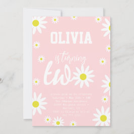 Invitación Pastel Pink Daisy 2nd Birthday Party Boho White