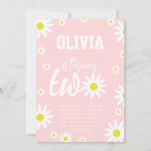 Invitación Pastel Pink Daisy 2nd Birthday Party Boho White