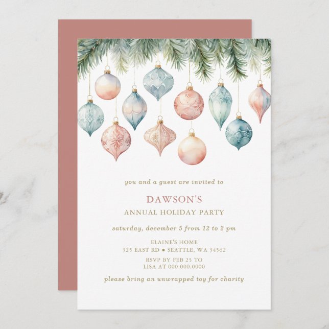 Invitación Pastel Pink Festive Corporate Christmas Party  (Anverso / Reverso)