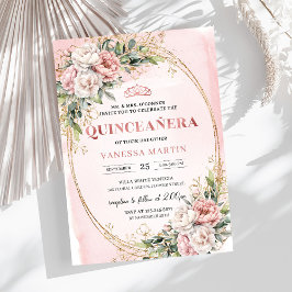 Invitación Pastel Pink Flowers Greenery 15th Birthday Invite