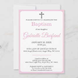 Invitación Pastel Pink & Gray Cross Watercolor Baptism