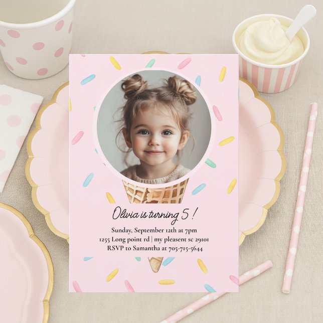Invitación Pastel Pink Ice Cream Photo Birthday  (Subido por el creador)
