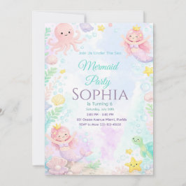Invitación Pastel Pink Mermaid Birthday Invitation
