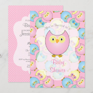 Invitación Pastel Pink Owl Baby Shower