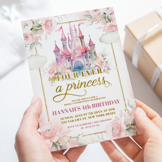 Invitación Pastel Pink Princess Royal Castle 4º cumpleaños (Subido por el creador)