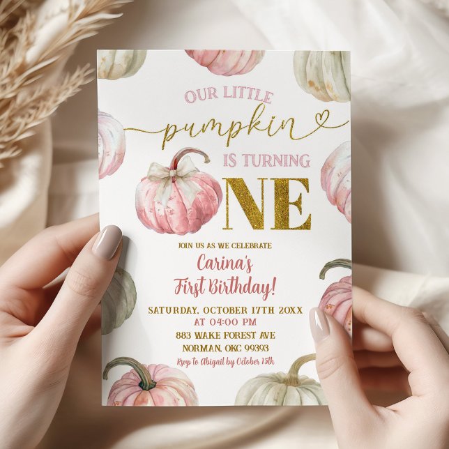 Invitación Pastel Pink Pumpkin cumple un año de edad (Subido por el creador)