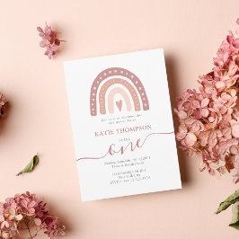 Invitación Pastel Pink Rainbow Boho primer cumpleaños para Ch