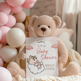 Invitación Pastel Pink Sleeping Cloud Dragon Cumpleaños