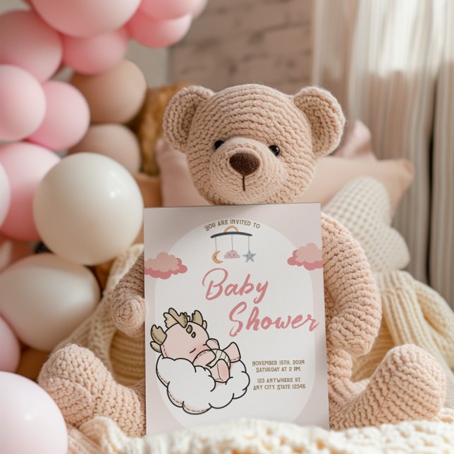 Invitación Pastel Pink Sleeping Cloud Dragon Cumpleaños (Subido por el creador)