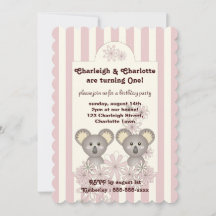 Pastel Pink Stripe Baby Koala Twin Chica Cumpleaño