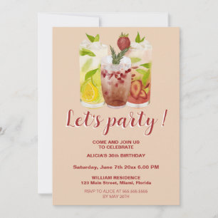 Invitación Pastel Pink Summer Cocktail Fiesta Cumpleaños
