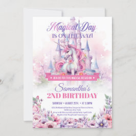 Invitación Pastel Pink Unicorn y Fairy Castle 2º cumpleaños