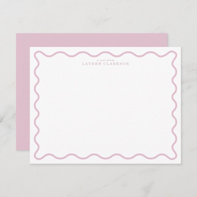 Invitación pastel pink wavy border note card (Anverso / Reverso)