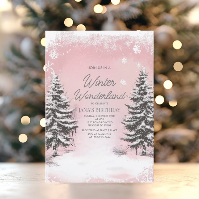 Invitación Pastel Pink Winter Wonderland Birthday Party (Subido por el creador)